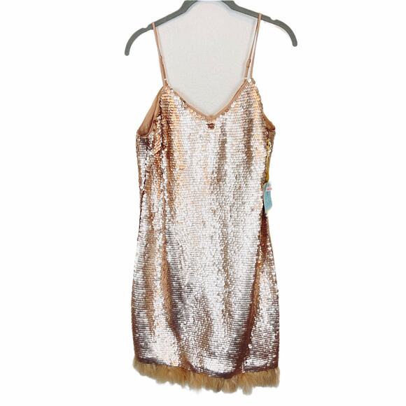 CeCe Sequin Dress Gatsby Flapper 20s Sexy Party Blush Gold Bohemian Luxe sz 14 - Picture 3 of 16
